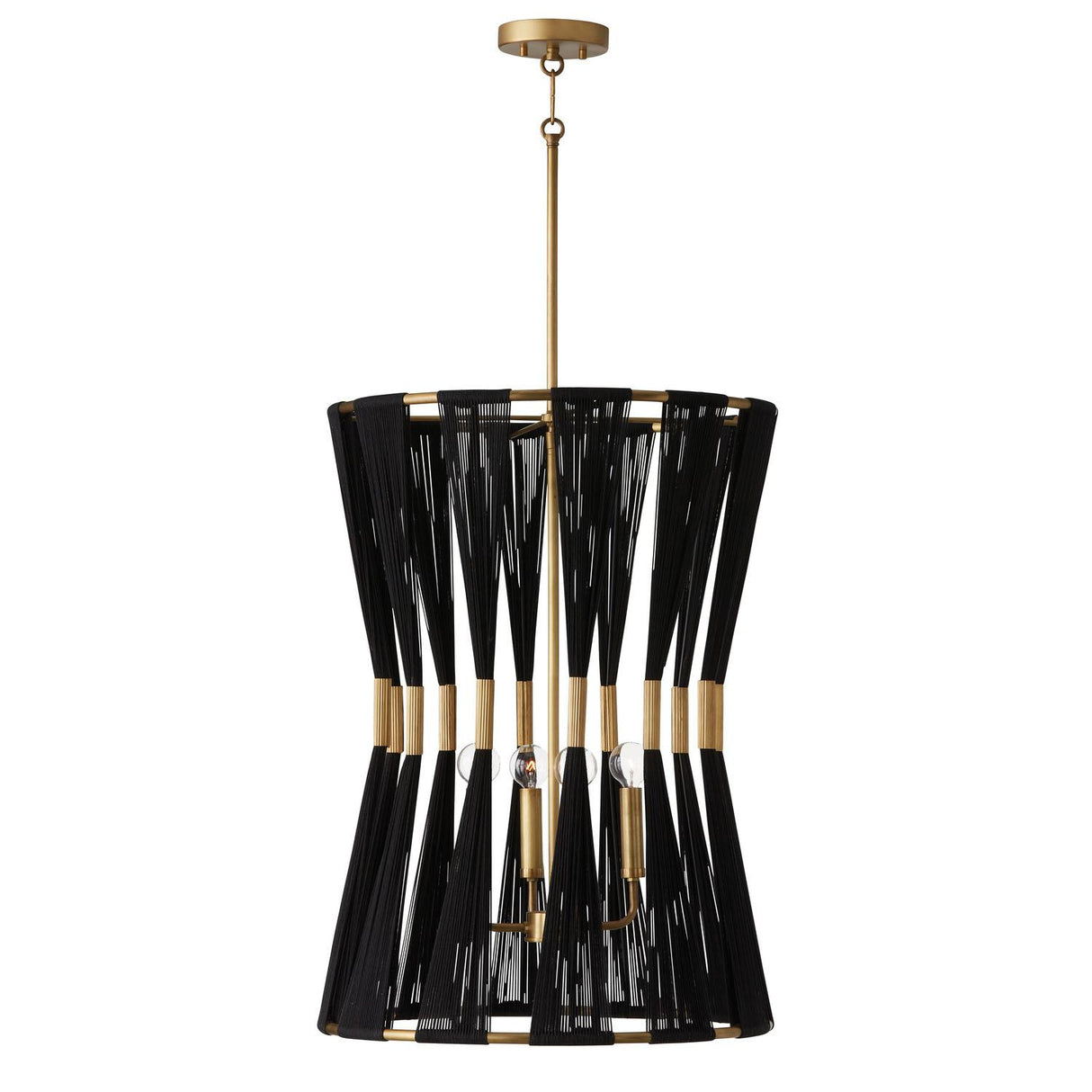 Capital Lighting 541141KP Bianca 4 Light Foyer Black Rope and Patinaed Brass