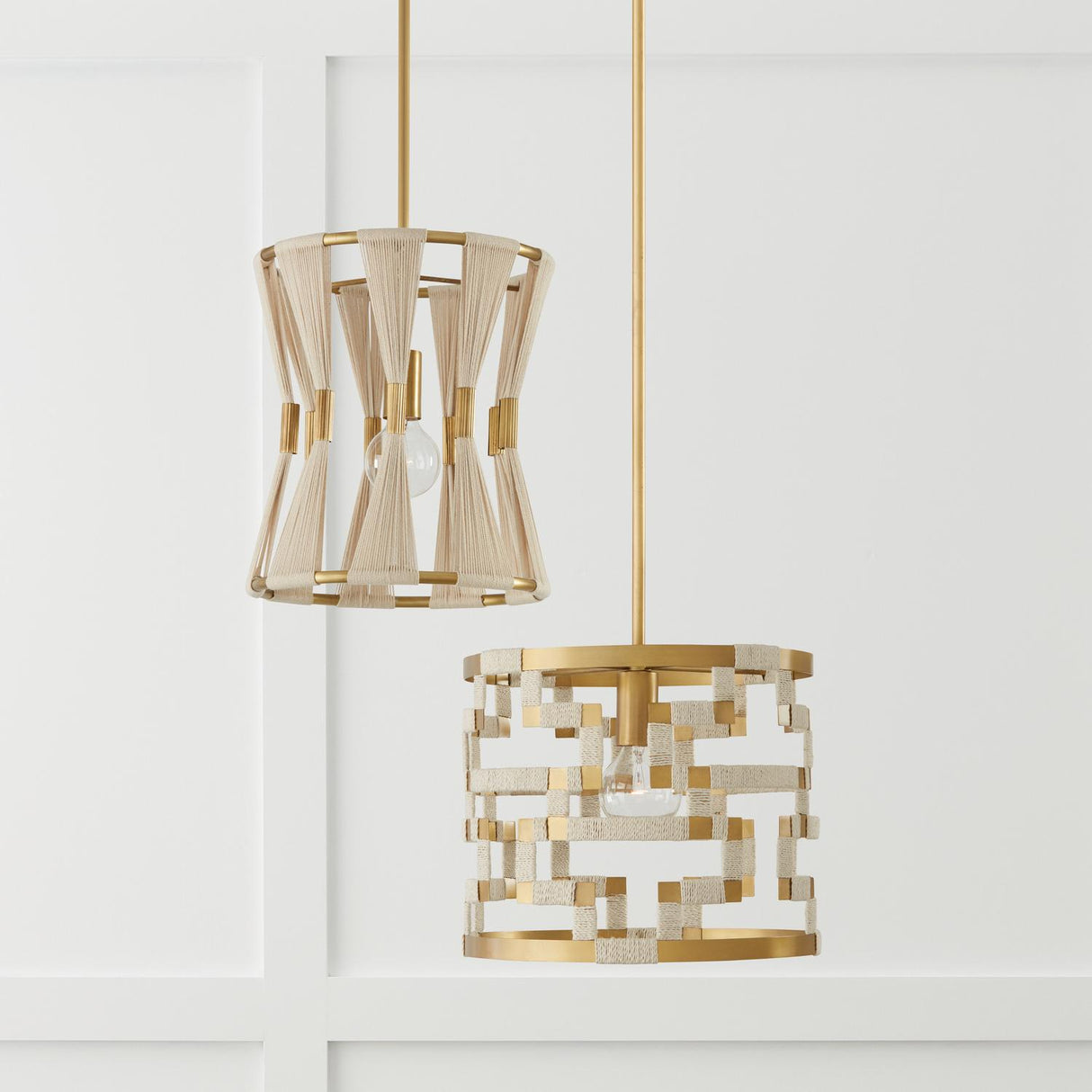 Capital Lighting 341111NP Bianca 1 Light Pendant Bleached Natural Rope and Patinaed Brass
