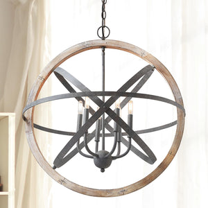 Capital Lighting 330561IW Bluffton 6 Light Pendant Iron and Wood