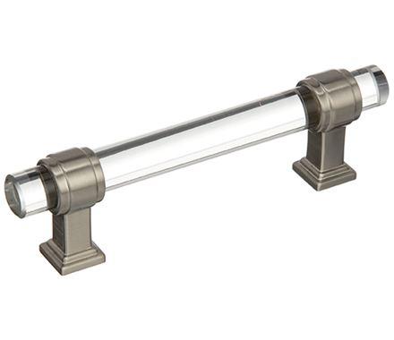 Amerock Cabinet Pull Clear/Satin Nickel 3-3/4 inch (96 mm) Center to Center Glacio 1 Pack Drawer Pull Drawer Handle Cabinet Hardware