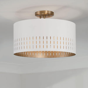 Capital Lighting 250231AW Dash 3 Light Dual Mount Semi-Flush/Pendant Aged Brass and White