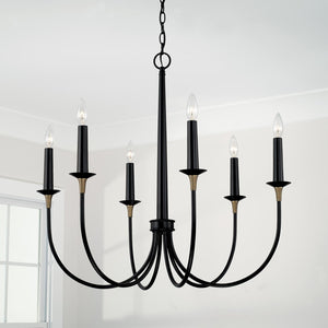 Capital Lighting 445661KB Amara 6 Light Chandelier Matte Black with Brass