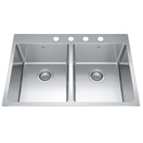 KINDRED BDL2131-9-4N Brookmore 31-in LR x 20.9-in FB x 9-in DP Drop in Double Bowl Stainless Steel Sink In Commercial Satin Finish