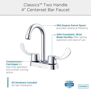 Gerber G004925166 Chrome Classics Two Handle Bar Faucet 1.75GPM