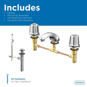 Gerber G0743071 Chrome Classics Two Handle Lavatory Faucet W/ Metal Fluted H...