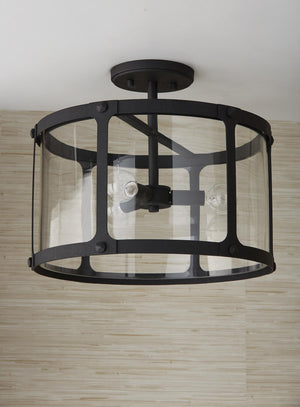 Capital Lighting 244931BI Brennen 3 Light Semi-Flush Black Iron