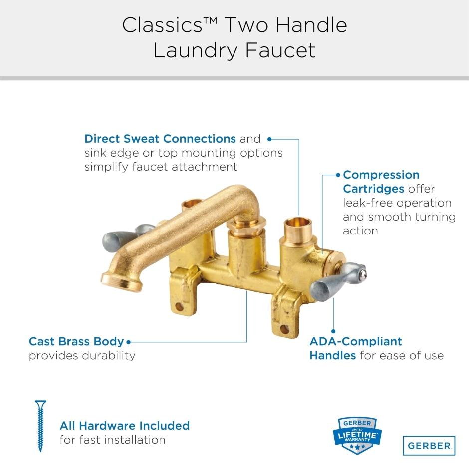 Gerber G0049556 Rough Brass Classics Two Handle Laundry Faucet W/ Threaded L...