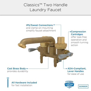 Gerber G0049535 Rough Brass Classics Two Handle Clamp On Laundry Faucet W/ I...
