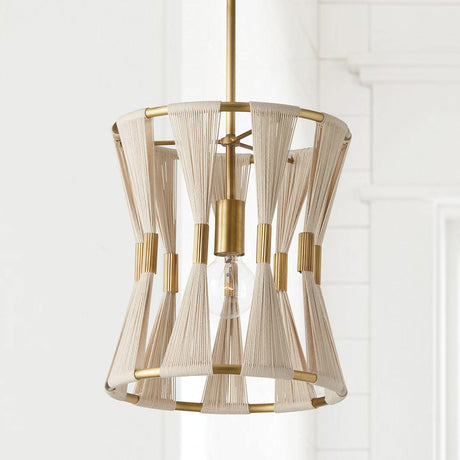 Capital Lighting 341111NP Bianca 1 Light Pendant Bleached Natural Rope and Patinaed Brass