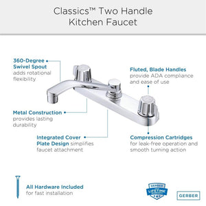 Gerber G0742406 Chrome Classics Two Handle Kitchen Faucet Deck Plate MOUNTED...