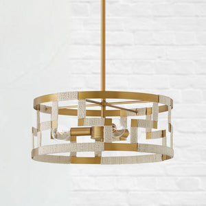 Capital Lighting 241031NL Hala 3 Light Semi-Flush Bleached Natural Jute and Patinaed Brass