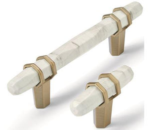 Amerock Cabinet Pull Marble White/Golden Champagne  3-3/4 inch (96 mm) Center to Center Carrione 1 Pack Drawer Pull Drawer Handle Cabinet Hardware