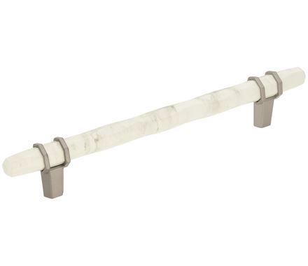 Amerock Cabinet Pull Marble White/Satin Nickel  6-5/16 inch (160 mm) Center to Center Carrione 1 Pack Drawer Pull Drawer Handle Cabinet Hardware
