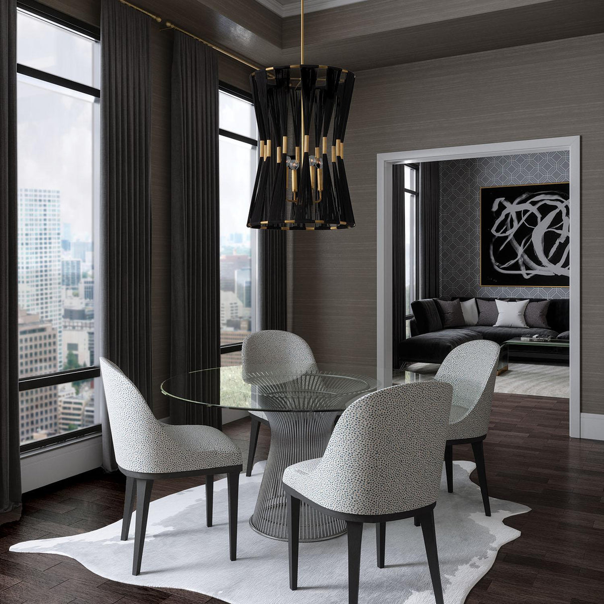 Capital Lighting 541141KP Bianca 4 Light Foyer Black Rope and Patinaed Brass