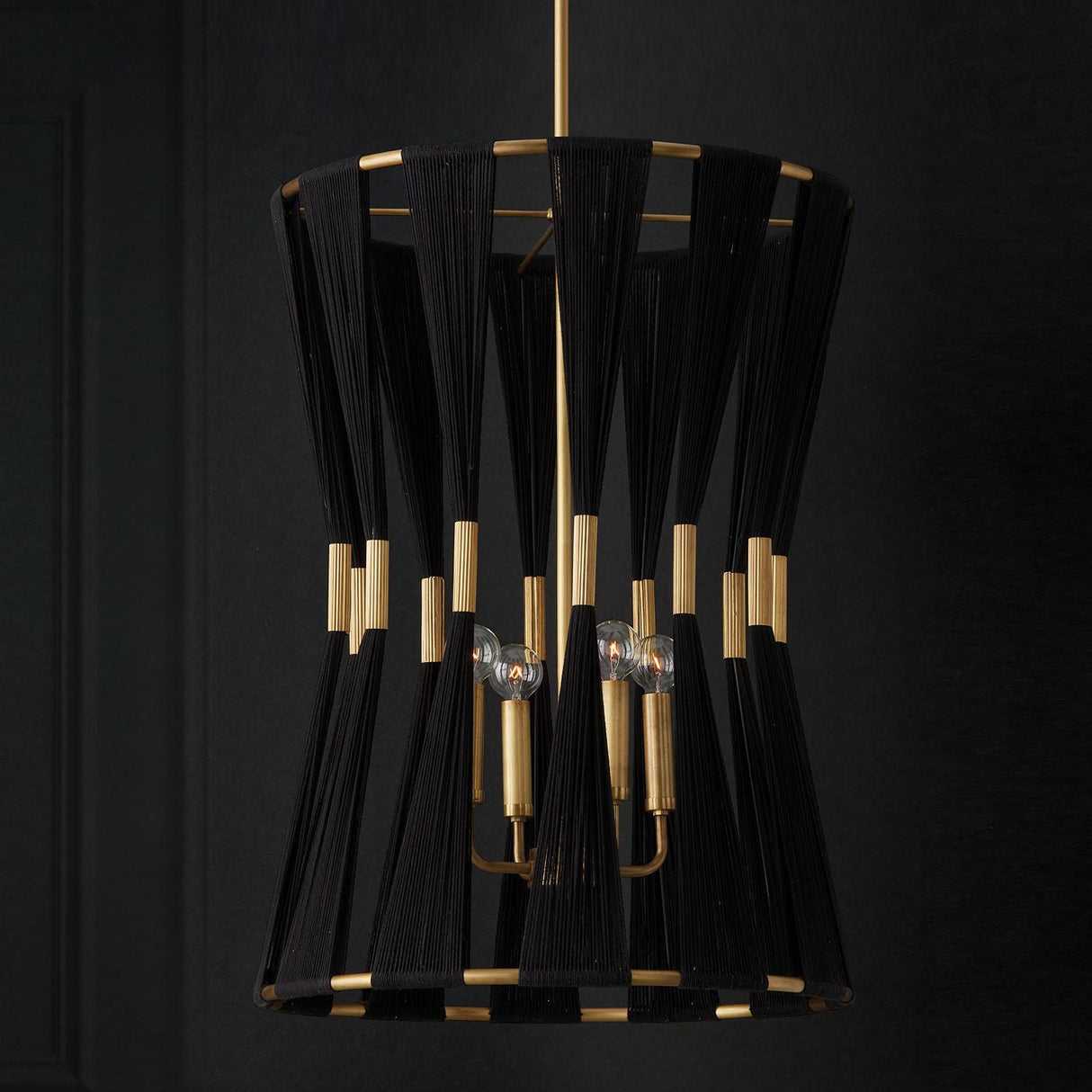 Capital Lighting 541141KP Bianca 4 Light Foyer Black Rope and Patinaed Brass