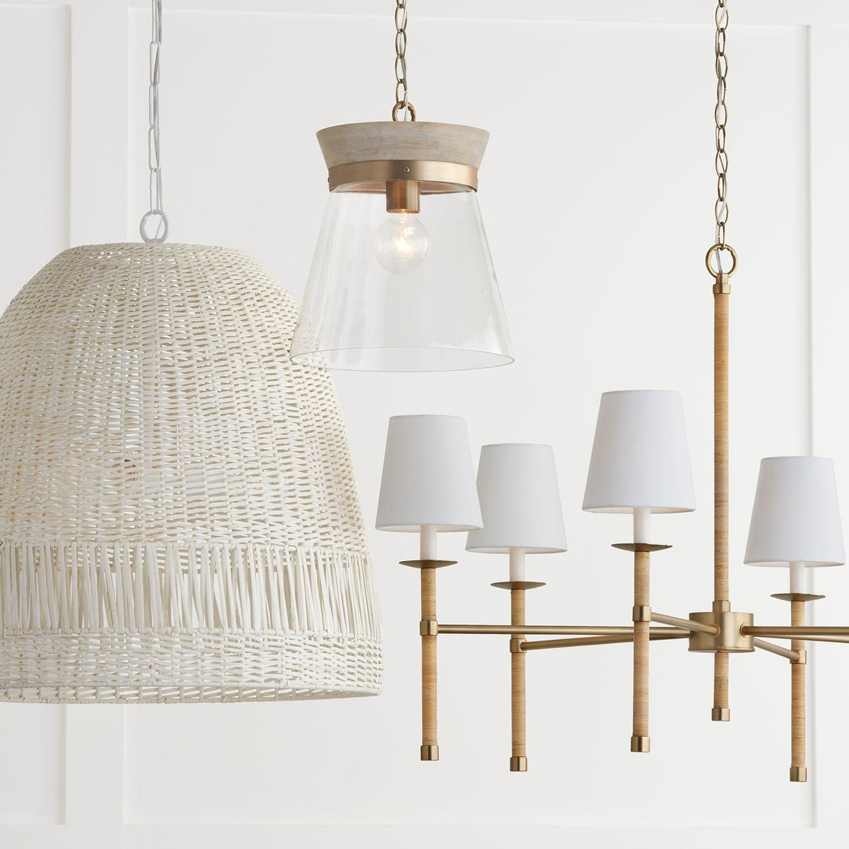 Capital Lighting 347311WS Finn 1 Light Pendant White Wash and Matte Brass