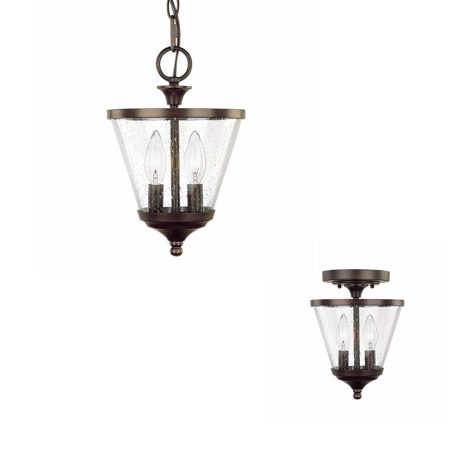 Stanton 11 in Semi Flush *or* Mini Chandelier Foyer Light. Burnished Bronze, Seedy Glass