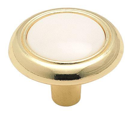 Amerock Cabinet Knob White / Polished Brass 1-1/4 inch (32 mm) Diameter Everyday Heritage 1 Pack Drawer Knob Cabinet Hardware