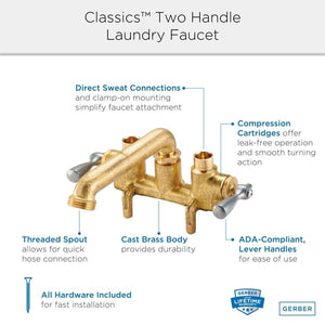 Gerber G0049531 Rough Brass Classics Two Handle Clamp On Laundry Faucet W/ D...