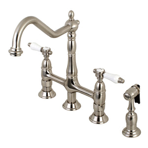 Kingston Brass KS1278BPLBS Bel-Air Bridge Kitchen Faucet with Brass Sprayer, Brushed Nickel