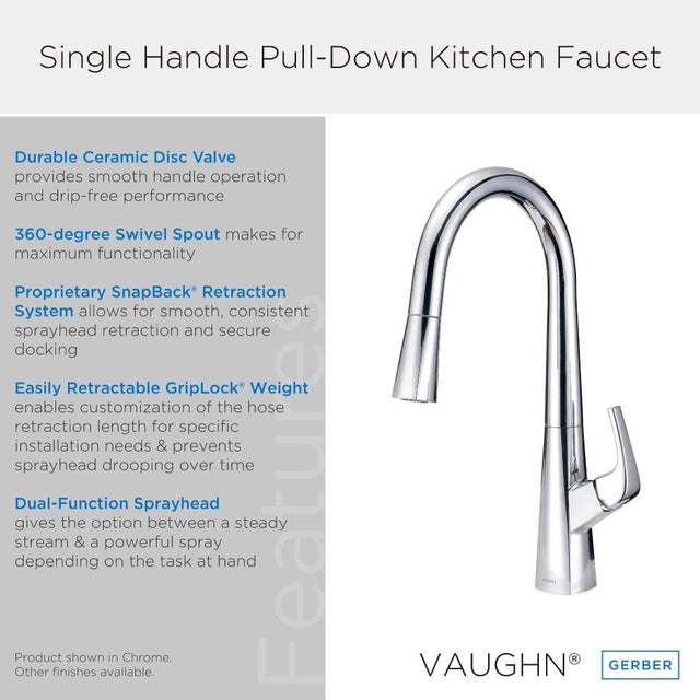 Gerber D454419 Chrome Vaughn Single Handle Pull-down Kitchen Faucet
