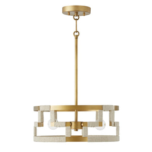 Capital Lighting 241031NL Hala 3 Light Semi-Flush Bleached Natural Jute and Patinaed Brass