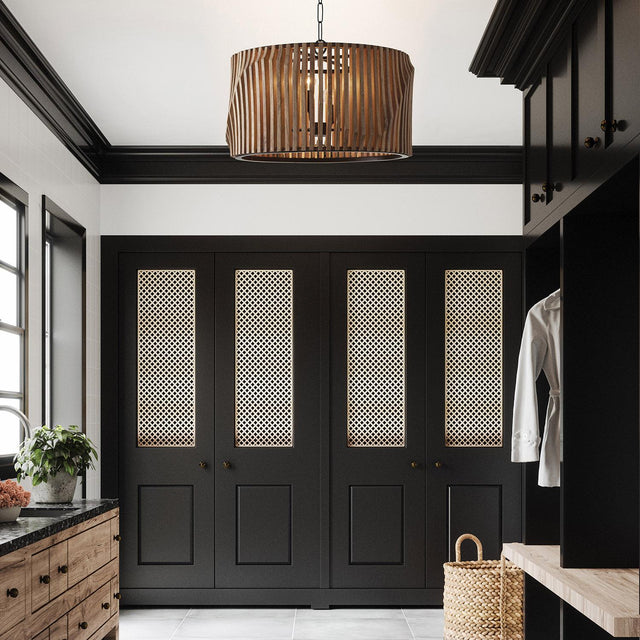 Capital Lighting 344642WK Archer 4 Light Pendant Light Wood and Matte Black