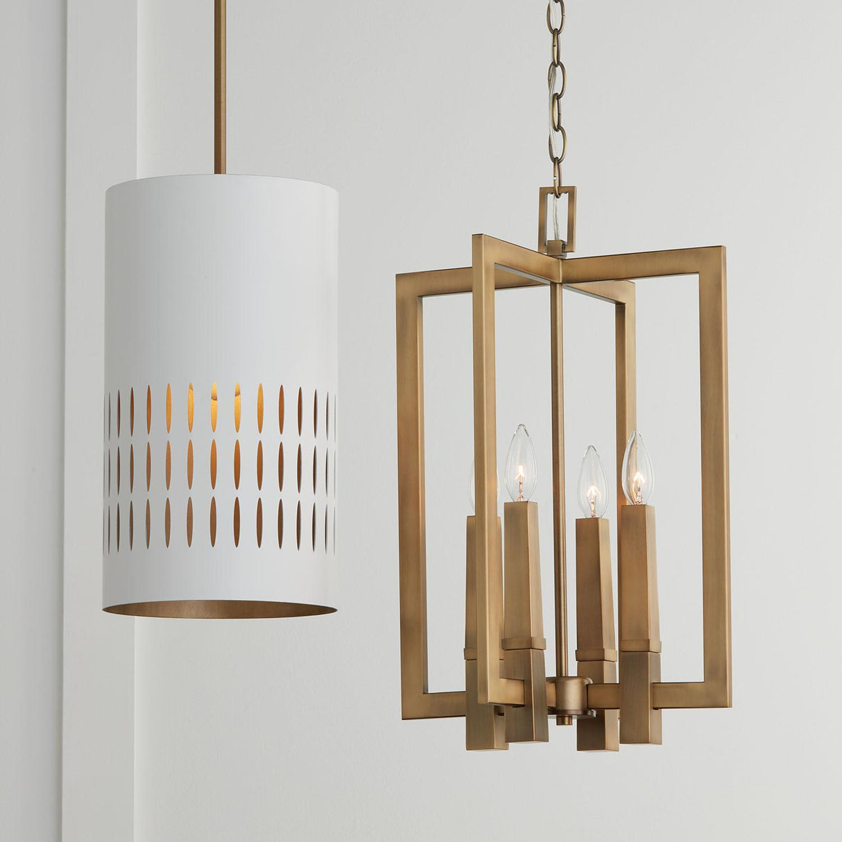 Capital Lighting 350212AW Dash 1 Light Pendant Aged Brass and White