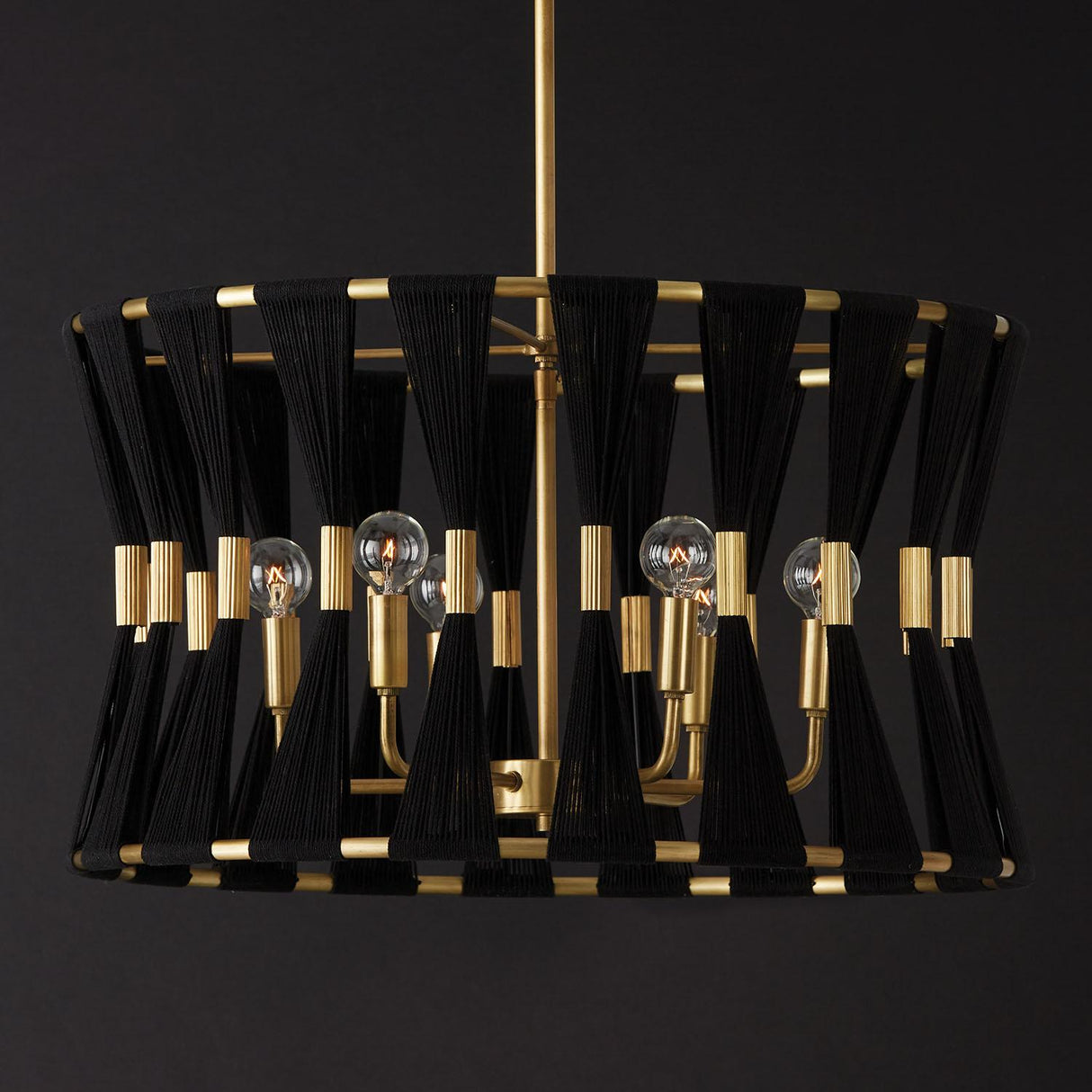 Capital Lighting 341161KP Bianca 6 Light Pendant Black Rope and Patinaed Brass