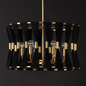Capital Lighting 341161KP Bianca 6 Light Pendant Black Rope and Patinaed Brass