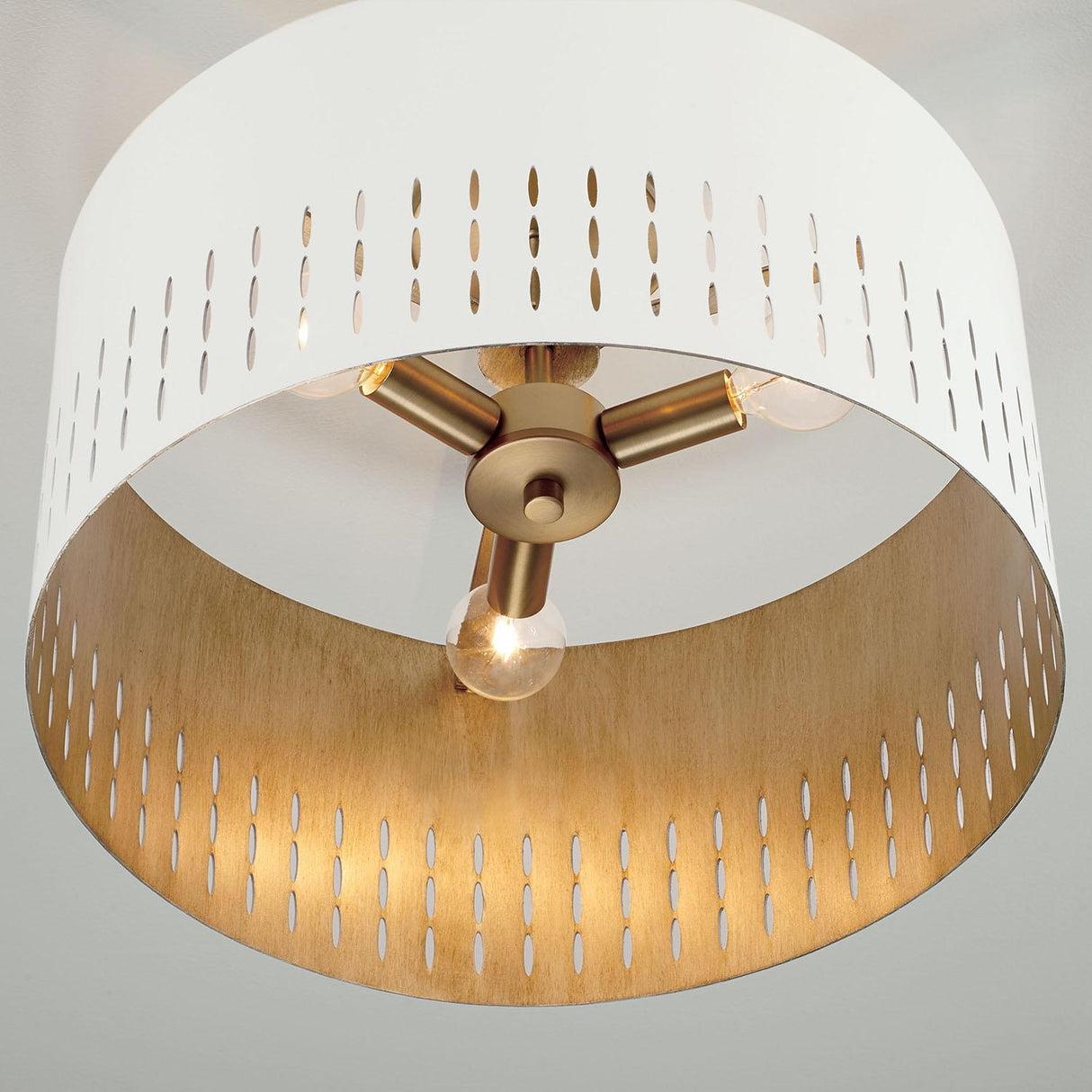 Capital Lighting 250231AW Dash 3 Light Dual Mount Semi-Flush/Pendant Aged Brass and White
