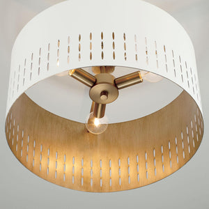 Capital Lighting 250231AW Dash 3 Light Dual Mount Semi-Flush/Pendant Aged Brass and White