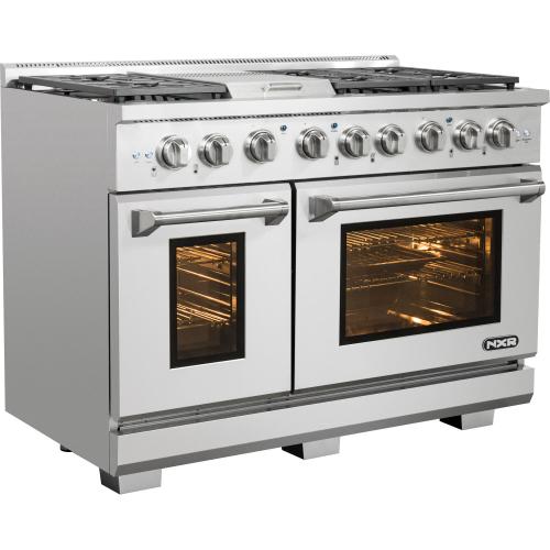 NXR AK4807 48" / 4.5 & 2.7 CF Culinary Series Gas Range, 6 Burners, Griddle