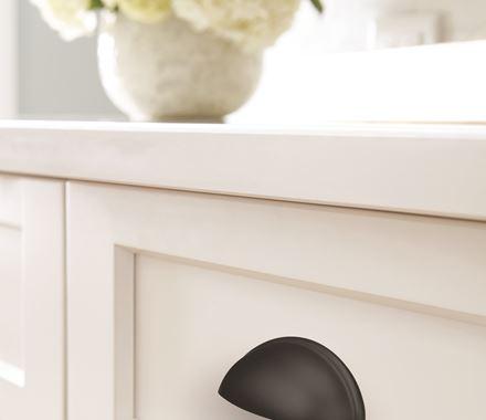 Amerock Cabinet Cup Pull Matte Black 3 inch (76 mm) Center-to-Center Ravino 1 Pack Drawer Pull Drawer Handle Cabinet Hardware