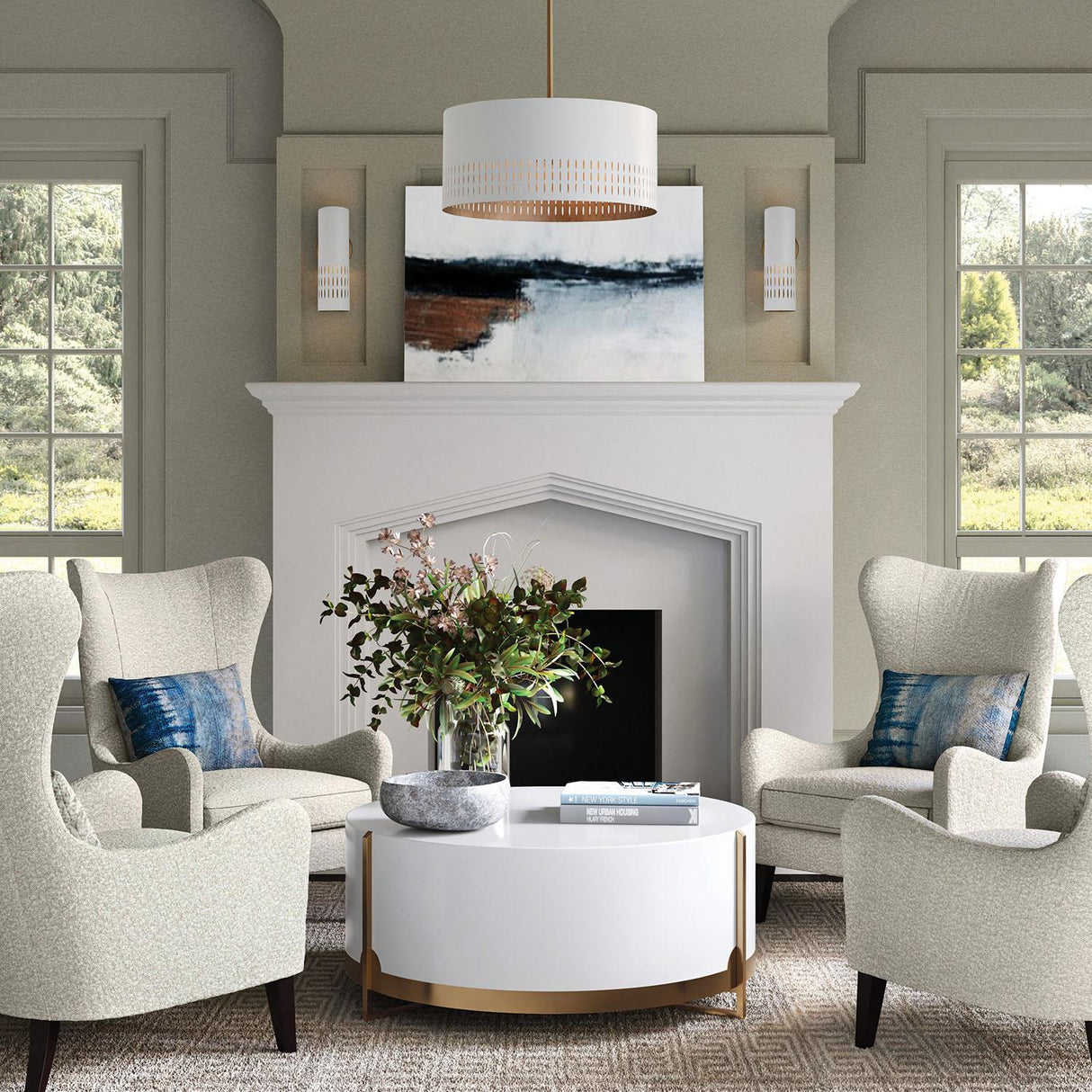 Capital Lighting 350233AW Dash 3 Light Pendant Aged Brass and White