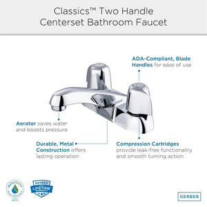 Gerber G0043411 Chrome Classics Two Metal Handle Centerset Lavatory Faucet W...