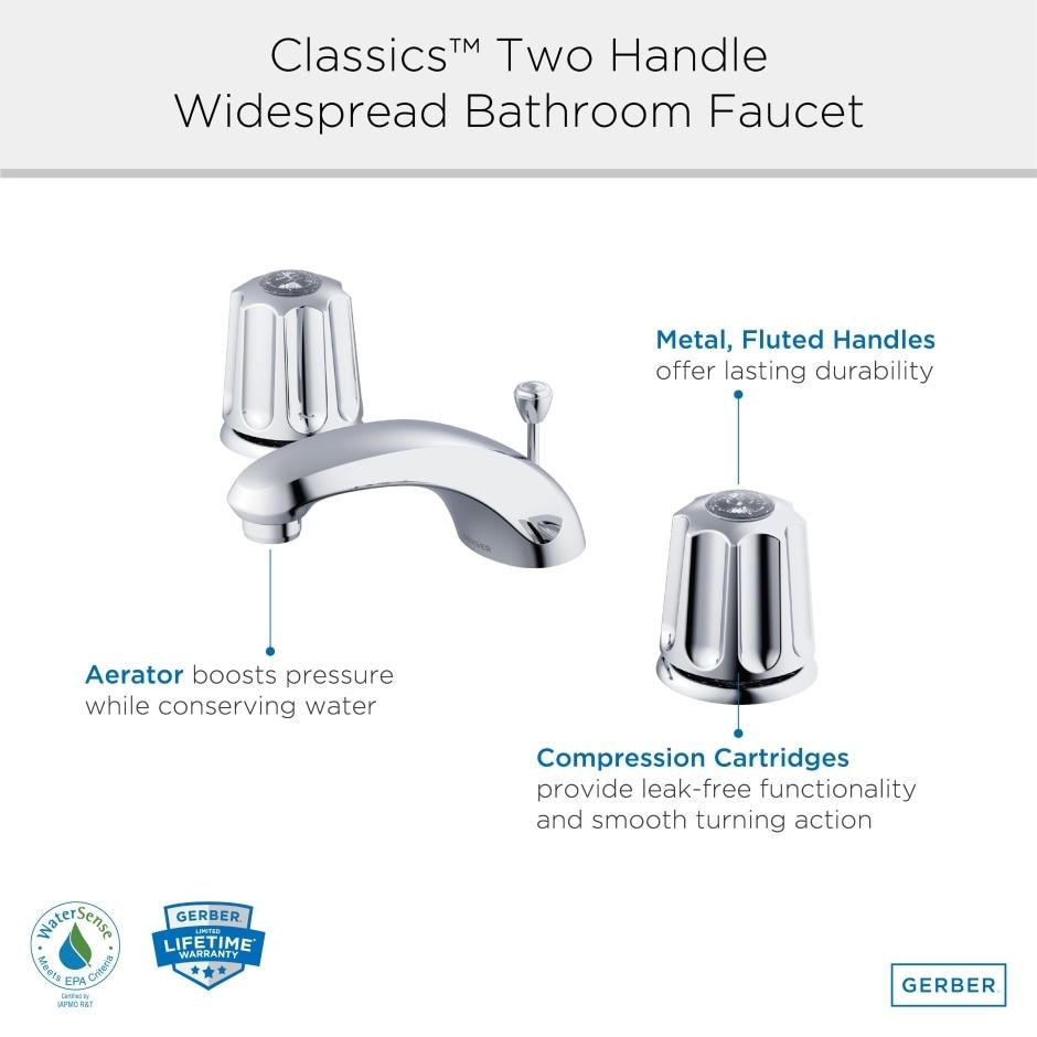 Gerber G0743071 Chrome Classics Two Handle Lavatory Faucet W/ Metal Fluted H...