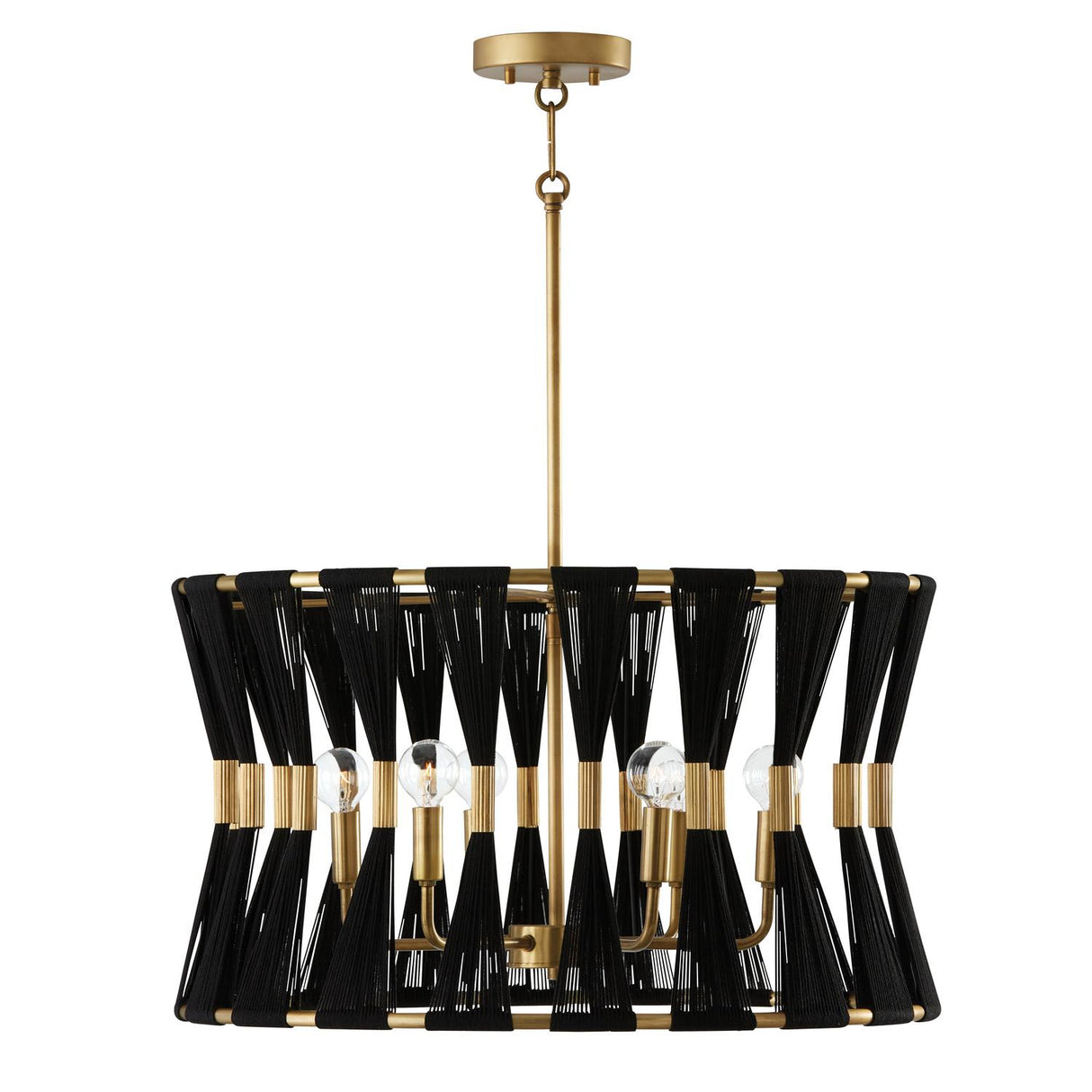 Capital Lighting 341161KP Bianca 6 Light Pendant Black Rope and Patinaed Brass