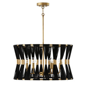 Capital Lighting 341161KP Bianca 6 Light Pendant Black Rope and Patinaed Brass