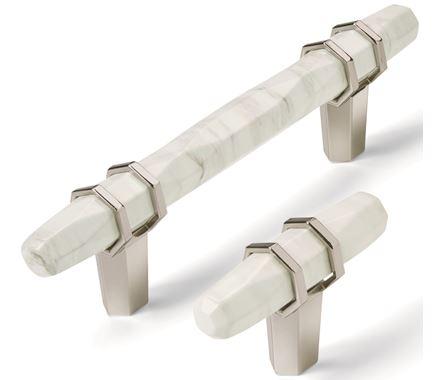 Amerock Cabinet Pull Marble White/Polished Nickel  5-1/16 inch (128 mm) Center to Center Carrione 1 Pack Drawer Pull Drawer Handle Cabinet Hardware