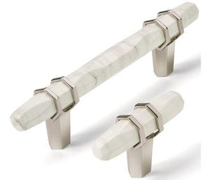 Amerock Cabinet Knob Marble White/Polished Nickel  2-1/2 inch (64 mm) Length Carrione 1 Pack Drawer Knob Cabinet Hardware
