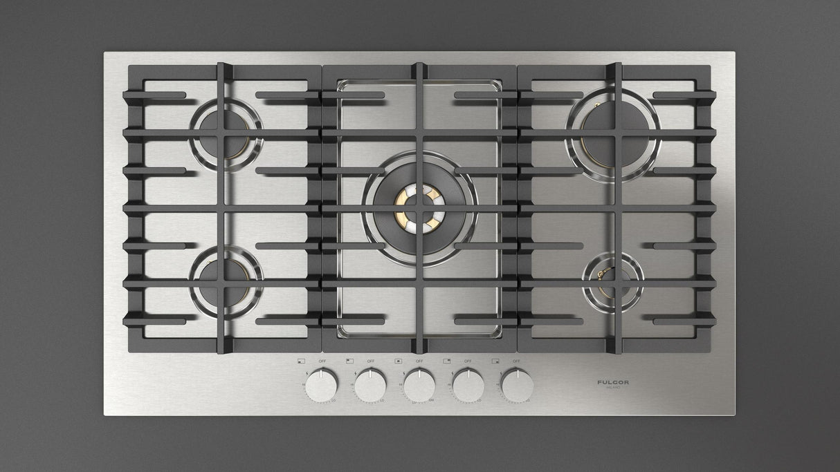 36" Matteo 400 Series Gas Cooktop, 5 Brass Burners