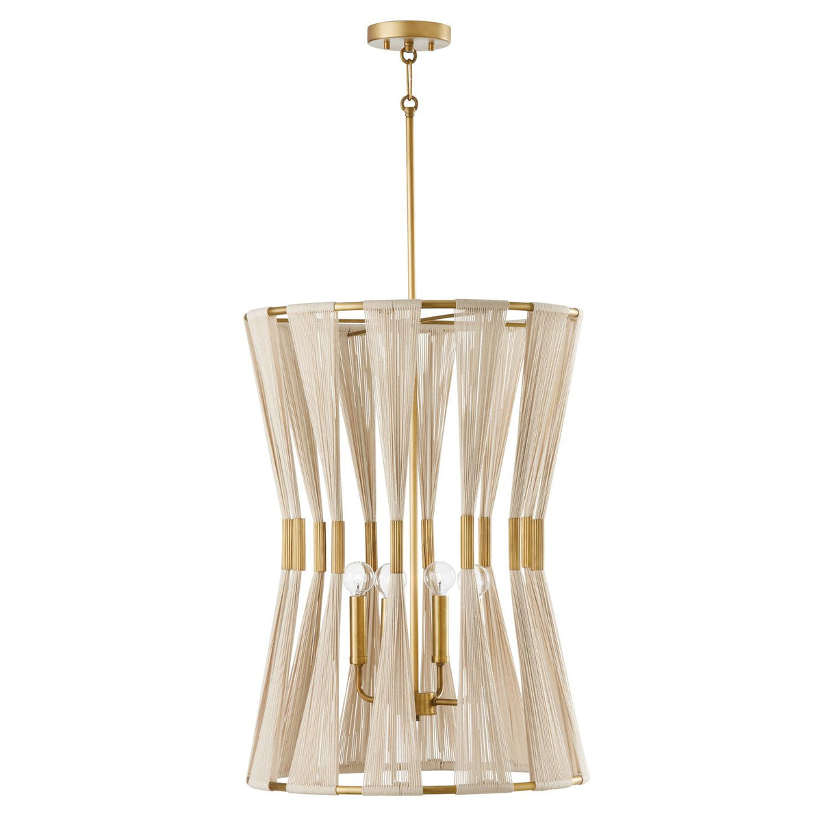 Capital Lighting 541141NP Bianca 4 Light Foyer Bleached Natural Rope and Patinaed Brass