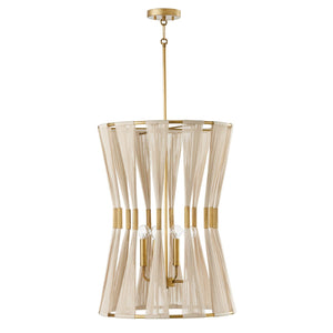 Capital Lighting 541141NP Bianca 4 Light Foyer Bleached Natural Rope and Patinaed Brass