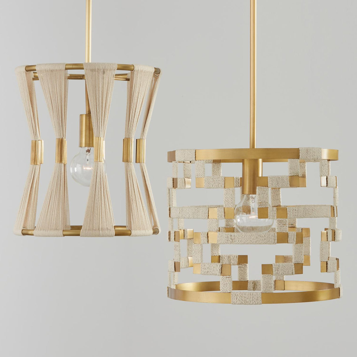 Capital Lighting 341111NP Bianca 1 Light Pendant Bleached Natural Rope and Patinaed Brass