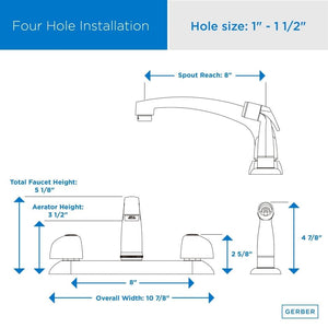 Gerber G0042216 Chrome Classics Two Handle Kitchen Faucet Deck Plate MOUNTED...