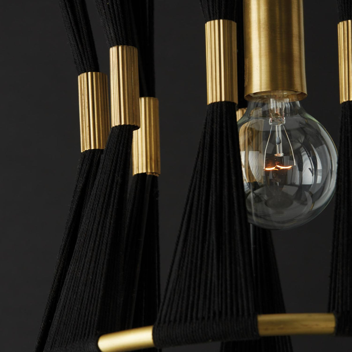 Capital Lighting 341111KP Bianca 1 Light Pendant Black Rope and Patinaed Brass