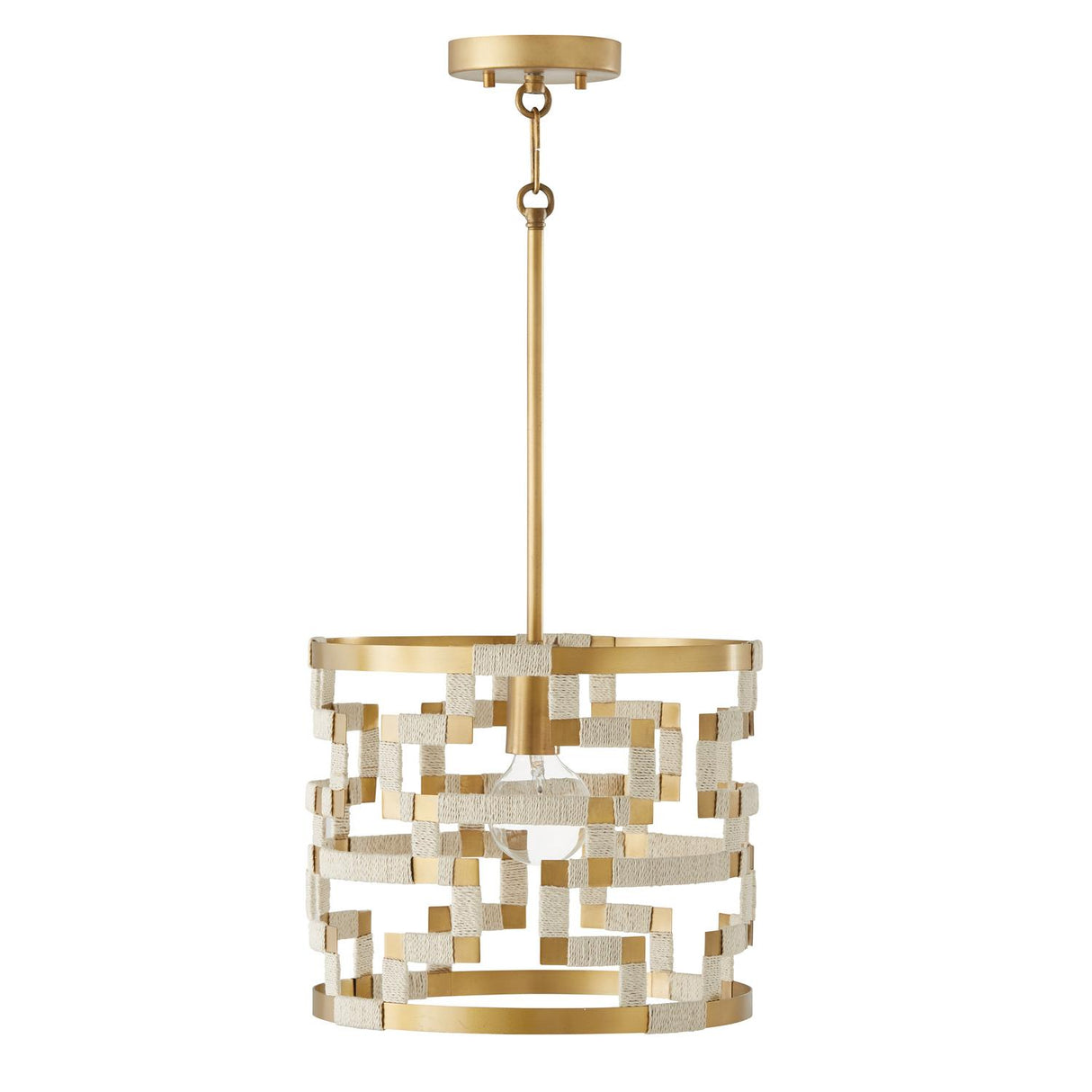 Capital Lighting 341011NL Hala 1 Light Pendant Bleached Natural Jute and Patinaed Brass