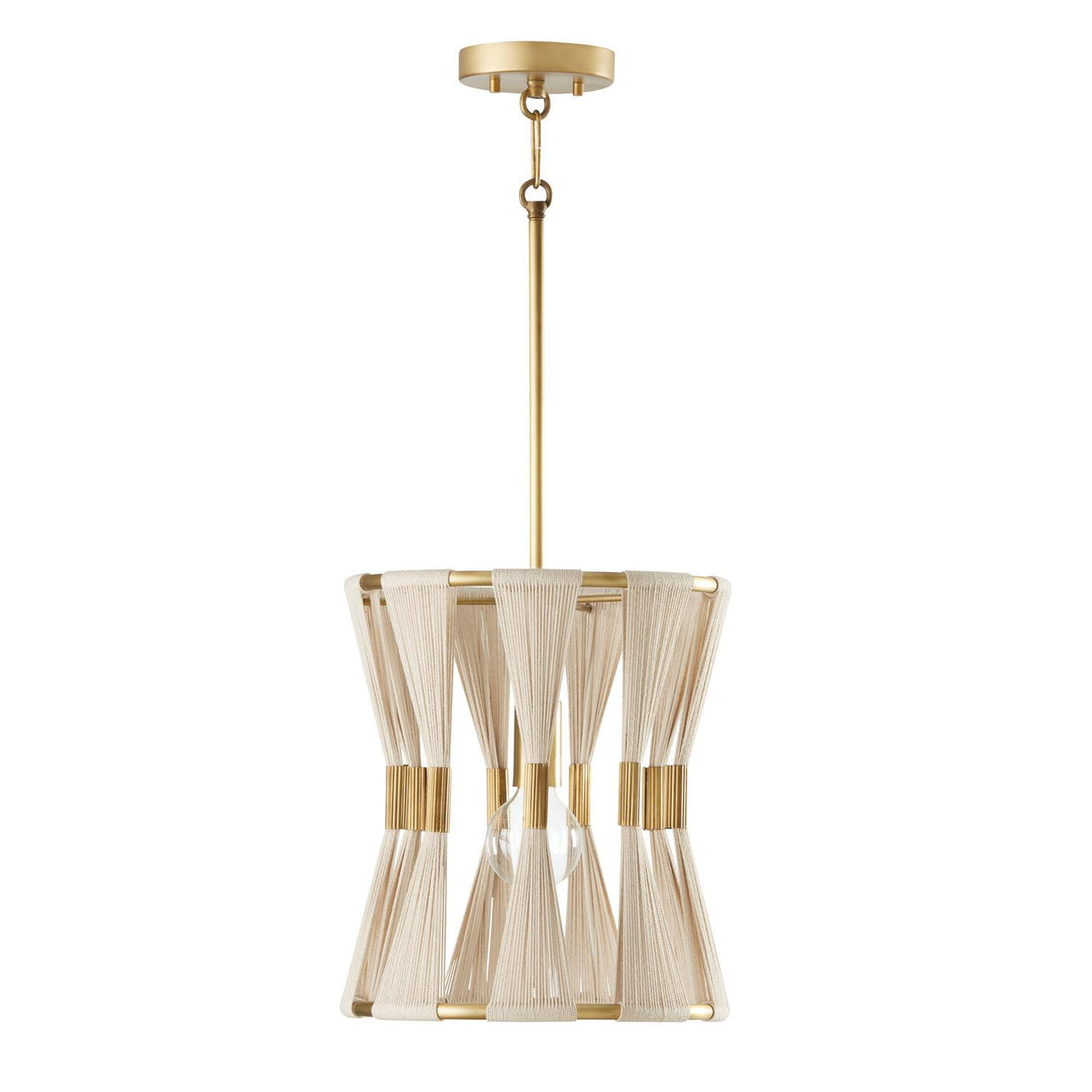 Capital Lighting 341111NP Bianca 1 Light Pendant Bleached Natural Rope and Patinaed Brass