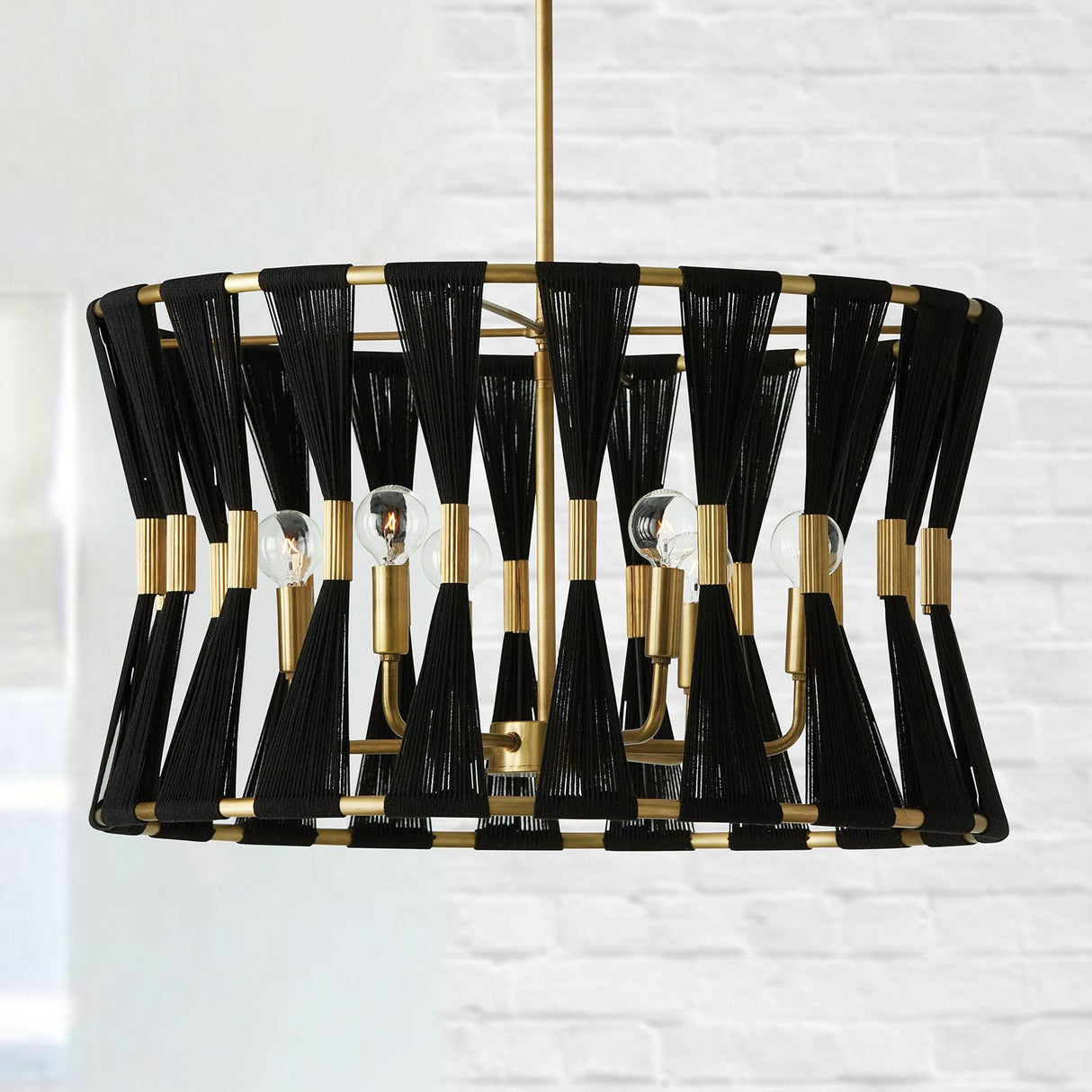 Capital Lighting 341161KP Bianca 6 Light Pendant Black Rope and Patinaed Brass